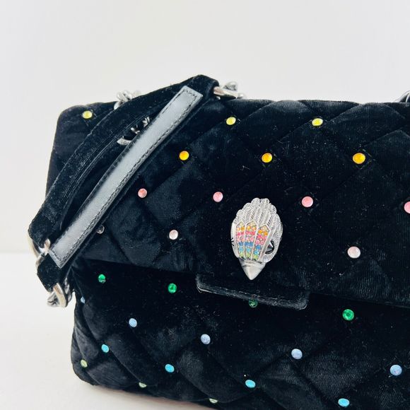 Kurt Geiger Kensington Handbag Medium  Black Velvet Rainbow Crystal Crossbody - Picture 6 of 14